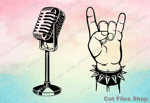 Rock svg, retro microphone, laser cut dxf, cnc files dxf, svg for cricut - Cut files shop