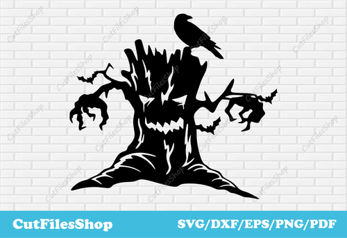 Scary tree svg dxf, svg for cricut, Halloween decor making, Digital Download svg, Fall decor dxf, halloween stickers svg, halloween card making, scary halloween svg dxf, happy halloween svg, bat svg, crow svg dxf