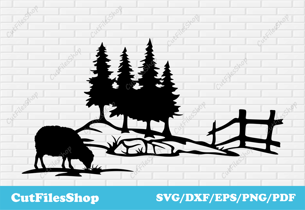 Farm scene dxf cut files, farm animals dxf, cnc files for plasma, sheep dxf, farm life dxf, sheep svg, cut files shop, free dxf files, download free vector, dxf images, dxf for cnc plasma cutting, farm scenes dxf for laser, farm scene for cricut, farm house dxf, scrapbooking svg