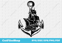 Load image into Gallery viewer, Anchor svg files, ship dxf files, cutting files dxf, plasma files, dxf for cnc, ship svg files, cut files, eps files, designs t shirt, free dxf files, download dxf, png files t shirt
