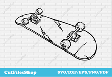 Load image into Gallery viewer, skateboard dxf files, skateboard svg, skateboard vector images, cut files, sport scene dxf, vector art cut, dxf files images, laser cut files

