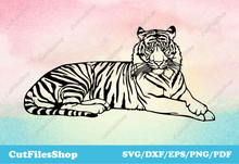 Load image into Gallery viewer, Tiger cut files for cnc laser, animals cut files for cricut, Dxf for Cnc, dxf files for cnc plasma cutting, Dxf For Cnc, Collection vector animals for cnc machines, Svg cutting files for cricut, svg for plotter, Cut files for Silhouette Cameo
