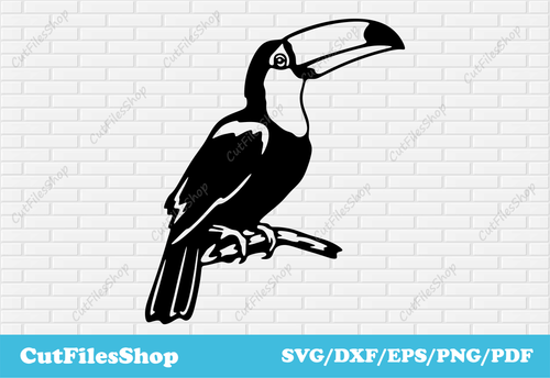 Toucan bird svg for cricut, Printable dxf files, Cutting file bird, Free SVG Files for T-Shirts, Free SVG Downloads, free svg designs, birds dxf files, bird decor dxf, bird for laser, toucan dxf, silhouette bird cutting, bird scene dxf
