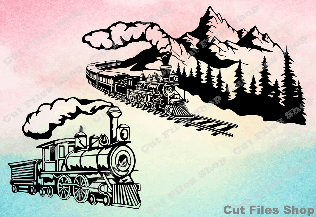 Trains cut files, train svg file, landscape clipart, svg cutting - Cut files shop