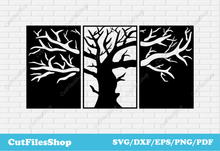 Load image into Gallery viewer, Tree panel wall art dxf, tree wall decor metal dxf files, dxf files for plasma cutting, dxf files for  laser cutting, tree svg, tree of life dxf
