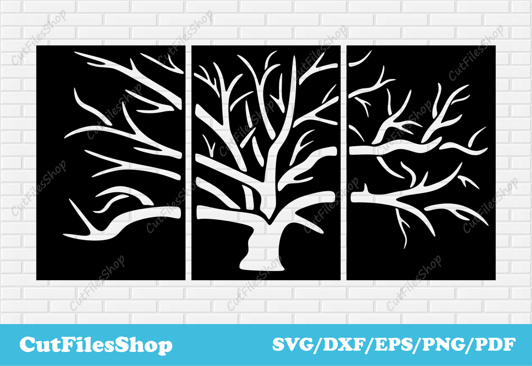 Tree wall decor dxf, Laser Cut Tree Wall Decor, laser cut wall art, Plasma dxf, tree dxf files, tree svg for cricut, panels dxf for plasma cut, tree dxf for plasma cut