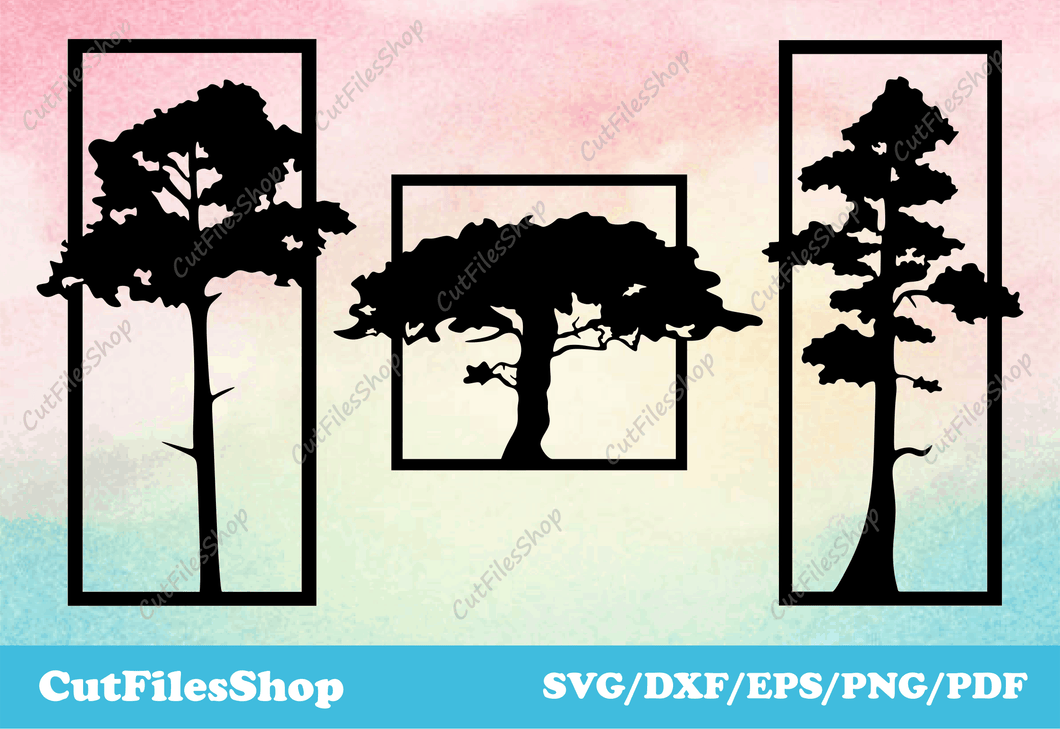 Trees dxf files for laser cutting, dxf decor for Cnc machines, tree for cricut, cutting wood, Dxf files for plasma cutter, cutting wood, laser cut dxf download, cnc vector files, dxf files for wood cnc, CNC router files for Wood
