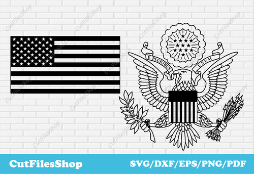 American flag dxf, Great Seal dxf, SVG cut files for cricut, dxf images for cnc, Silhouette cameo files, American flag svg, American flag png, American flag vector images