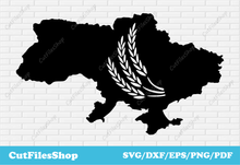 Load image into Gallery viewer, Ukraine map svg, vector images for t shirt designs, dxf for laser cut, Silhouette files, Ukraine png, Ukraine dxf, Ukraine vector images, vector for shirt, dxf for cnc, dxf images
