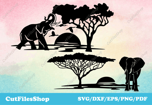 Elephants cut files, print for shirt, laser cut wall art, svg for silhouette, wild animal wall art