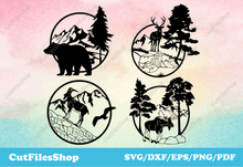 Load image into Gallery viewer, DXF files For CNC Machines, Laser Cutting, Plasma Cutting, SVG files for cricut and Silhouette Cameo, T-shirt svg designs, dxf for plasma table, bear, deer, got, moose, dxf animals for plasma, wildlife dxf files, nature scene dxf for laser
