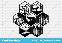 Load image into Gallery viewer, Nature geometric dxf, home decor dxf files, geometric nature svg, svg wildlife, png wildlife, decor dxf, plasma cnc files, wall decor dxf, nature dxf files for laser cutting
