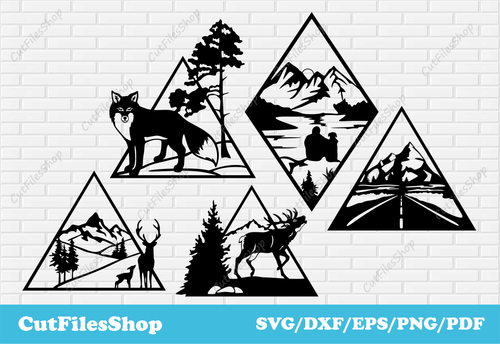 Wildlife scenes dxf for plasma, triangle decor dxf, metal cut wall art, svg for cricut, cnc files for wood, free decor dxf, free dxf files for laser, cutting files, cut files shop