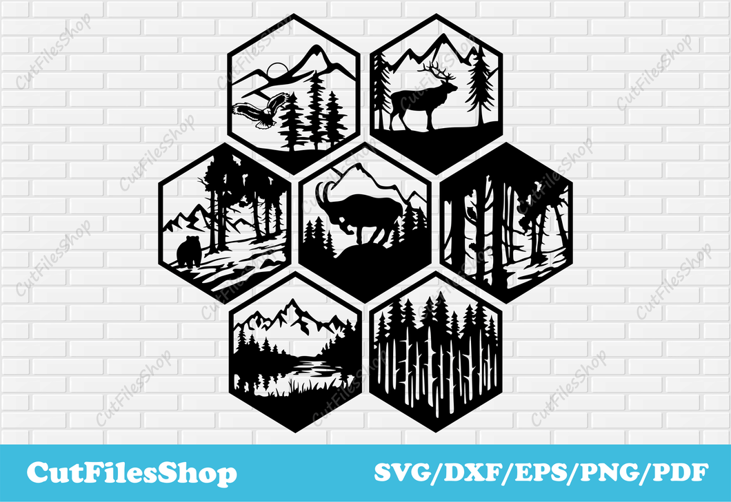 Nature geometric dxf, home decor dxf files, geometric nature svg, svg wildlife, png wildlife, decor dxf, plasma cnc files, wall decor dxf, nature dxf files for laser cutting