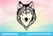 Load image into Gallery viewer, Wolf vector for shirt, wolf print, animals for t-shirt designs, dxf files for cnc, plasma cut files, laser cut wood, svg ideas, svg designs, free svg, cricut t-shirt maker, dxf files for metal art
