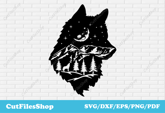 Wolf svg cut files for cricut, svg wildlife, nature art dxf, dxf files for laser engraving, animals art dxf, dxf for plasma, dxf for cnc, cnc files, wolf dxf file, wolf svg files