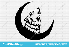 Load image into Gallery viewer, SVG wolf for cricut, wolf dxf file, wolf vector images, Files for cricut, Laser files, Plasma Cutting, wolf silhouette cameo, wolf png
