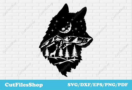 Wolf svg cut files for cricut, svg wildlife, nature art dxf, dxf files for laser engraving, animals art dxf, dxf for plasma, dxf for cnc, cnc files, wolf dxf file, wolf svg files