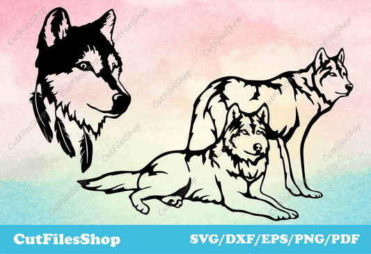 Wolf DXF files for CNC Machines, Cricut SVG Images, DXF for Laser cutting, CNC files for Plasma cut, Animals for Silhouette Cameo 