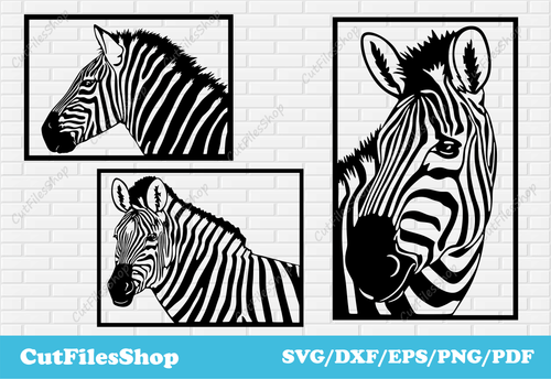 Panel zebra dxf, wild animals panel for laser cut, wall decor dxf, animals decor for plasma cutting, decor dxf, wall art laser cut dxf, zebra dxf, cutting decor